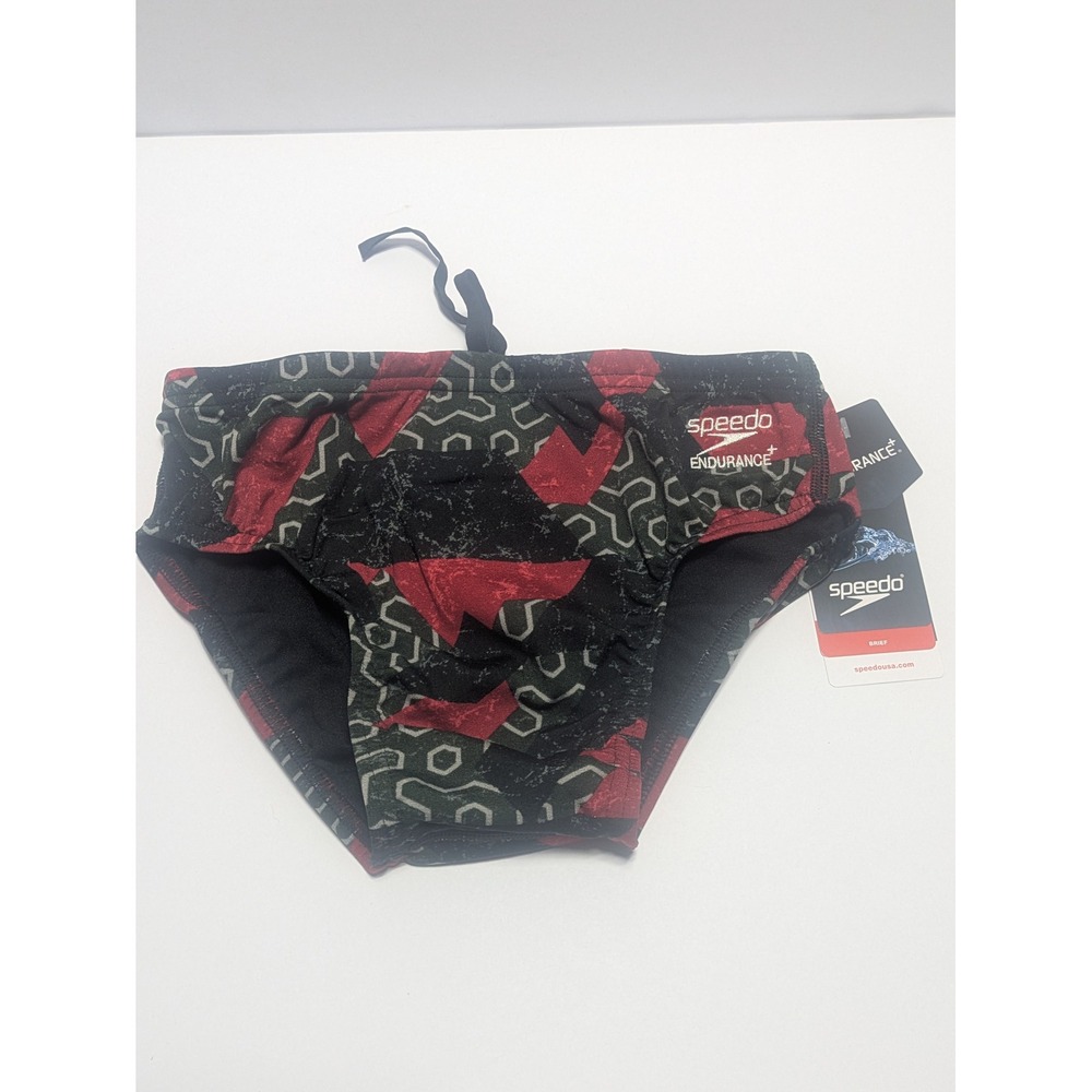 Speedo Mens Endurance+ Ruse Blocks Swim Brief Maroon Geometric Pattern 28